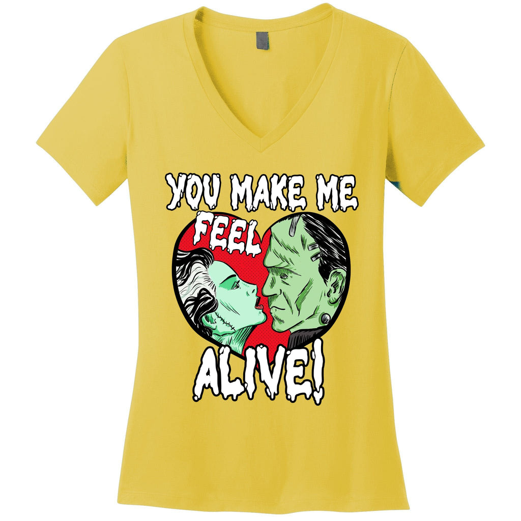 Frankenstei!N And Bride Horror Valentine You Make Me Feel Alive Women's V-Neck T-Shirt