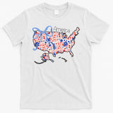 Floral America Coquette Bow USA Map 4th Of July Patriotic T-Shirt