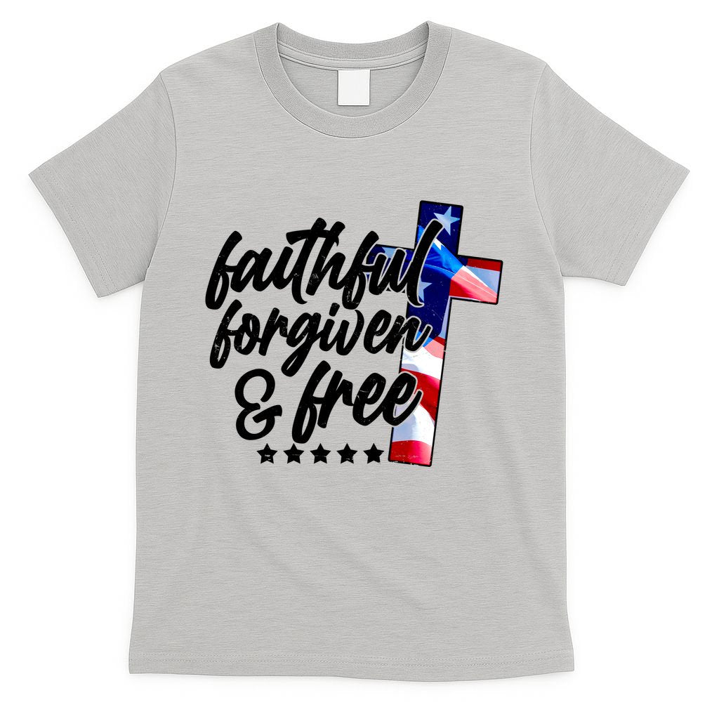 Faithful Forgiven and Free USA American Flag Cross T-Shirt