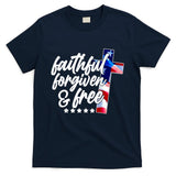 Faithful Forgiven and Free USA American Flag Cross T-Shirt