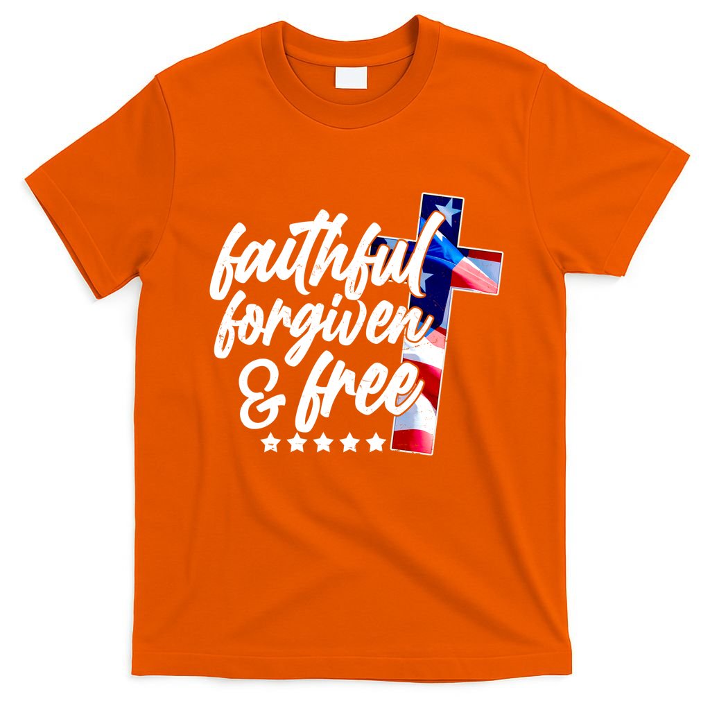 Faithful Forgiven and Free USA American Flag Cross T-Shirt