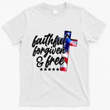 Faithful Forgiven and Free USA American Flag Cross T-Shirt