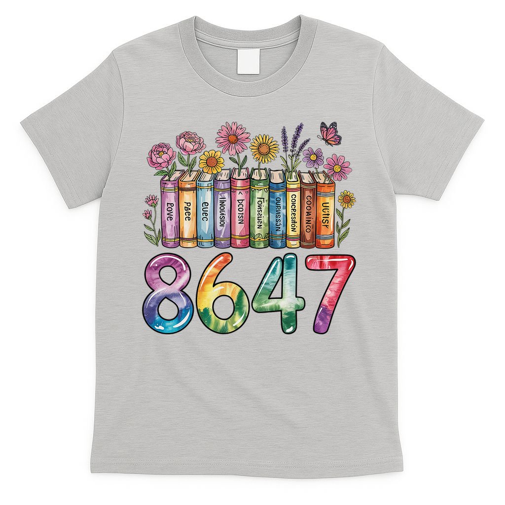 Floral Bookshelf 8647 Inclusion And Love Teacher T-Shirt
