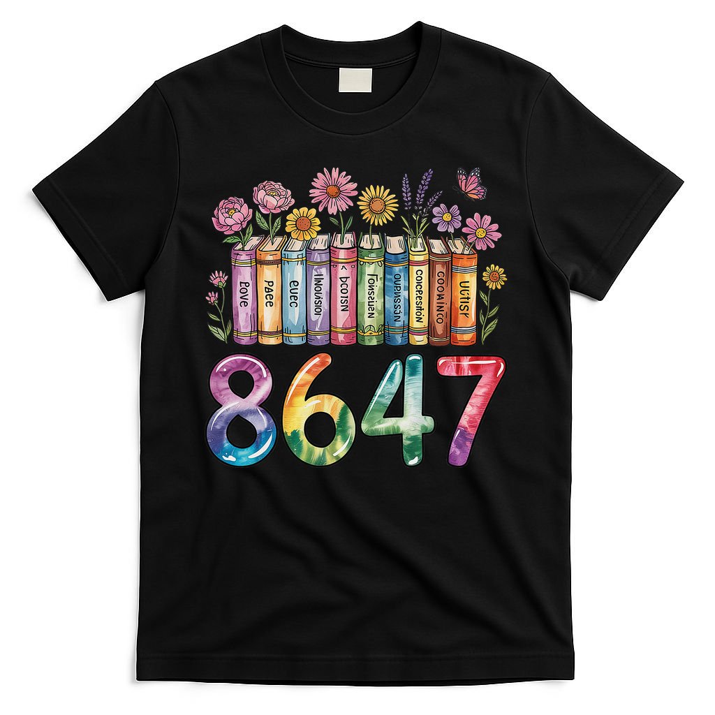 Floral Bookshelf 8647 Inclusion And Love Teacher T-Shirt