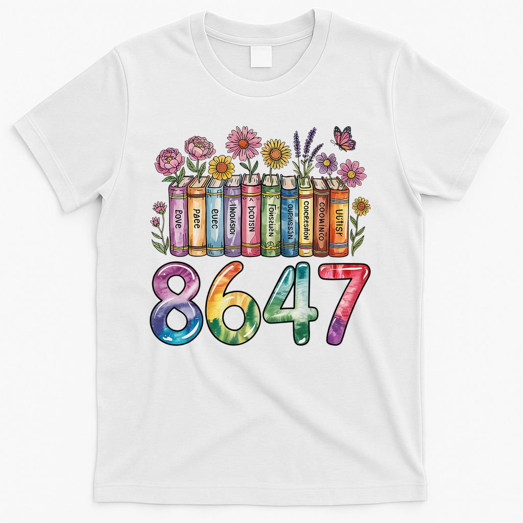 Floral Bookshelf 8647 Inclusion And Love Teacher T-Shirt