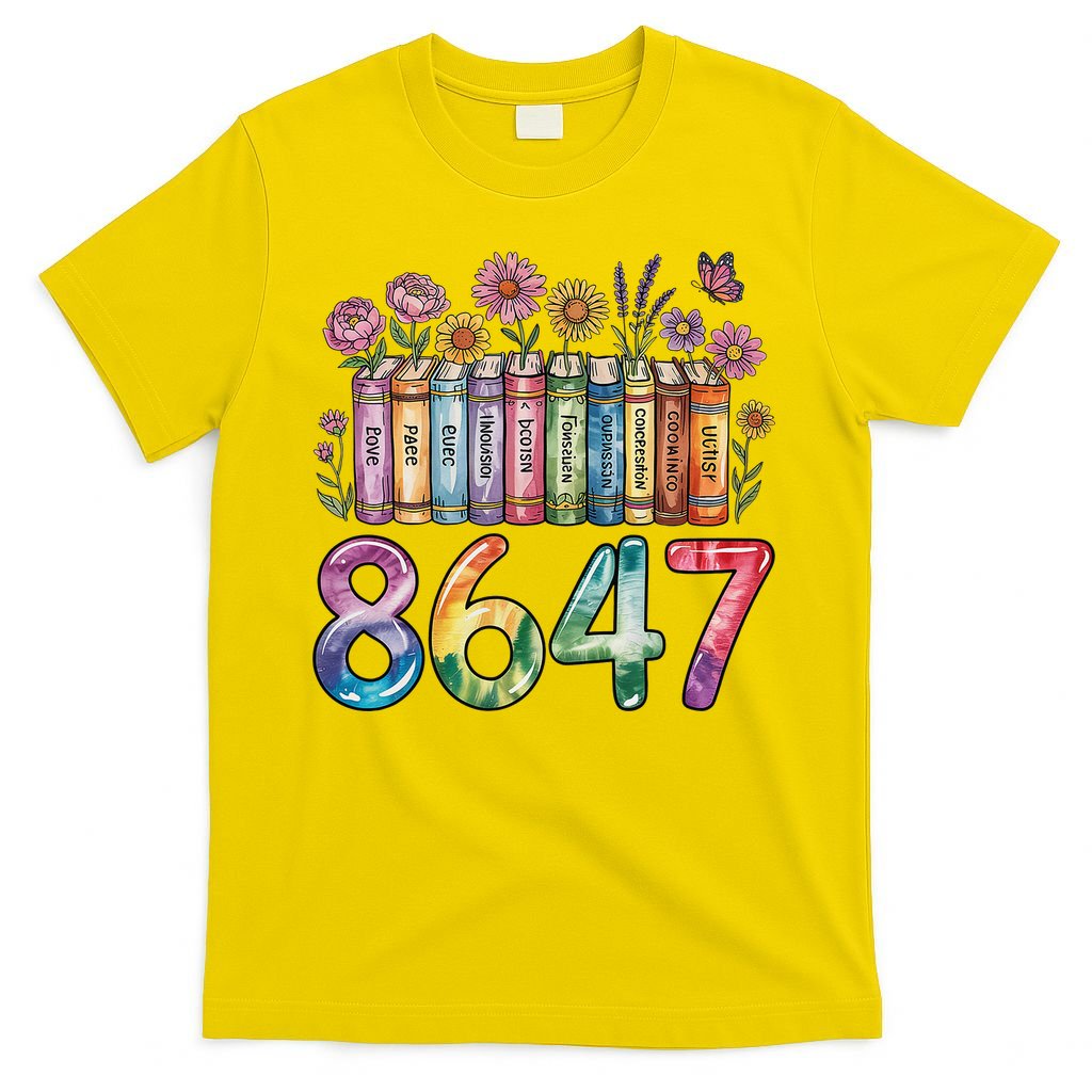 Floral Bookshelf 8647 Inclusion And Love Teacher T-Shirt