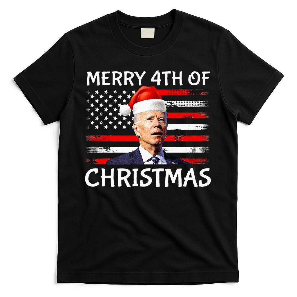 Funny Biden Confused Merry Happy 4th Of July Christmas Flag T-Shirt
