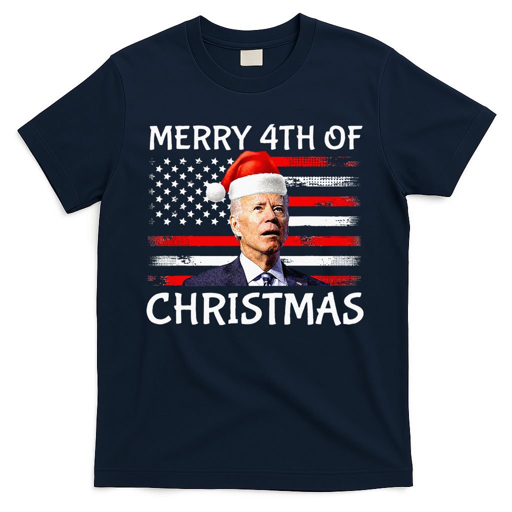 Funny Biden Confused Merry Happy 4th Of July Christmas Flag T-Shirt