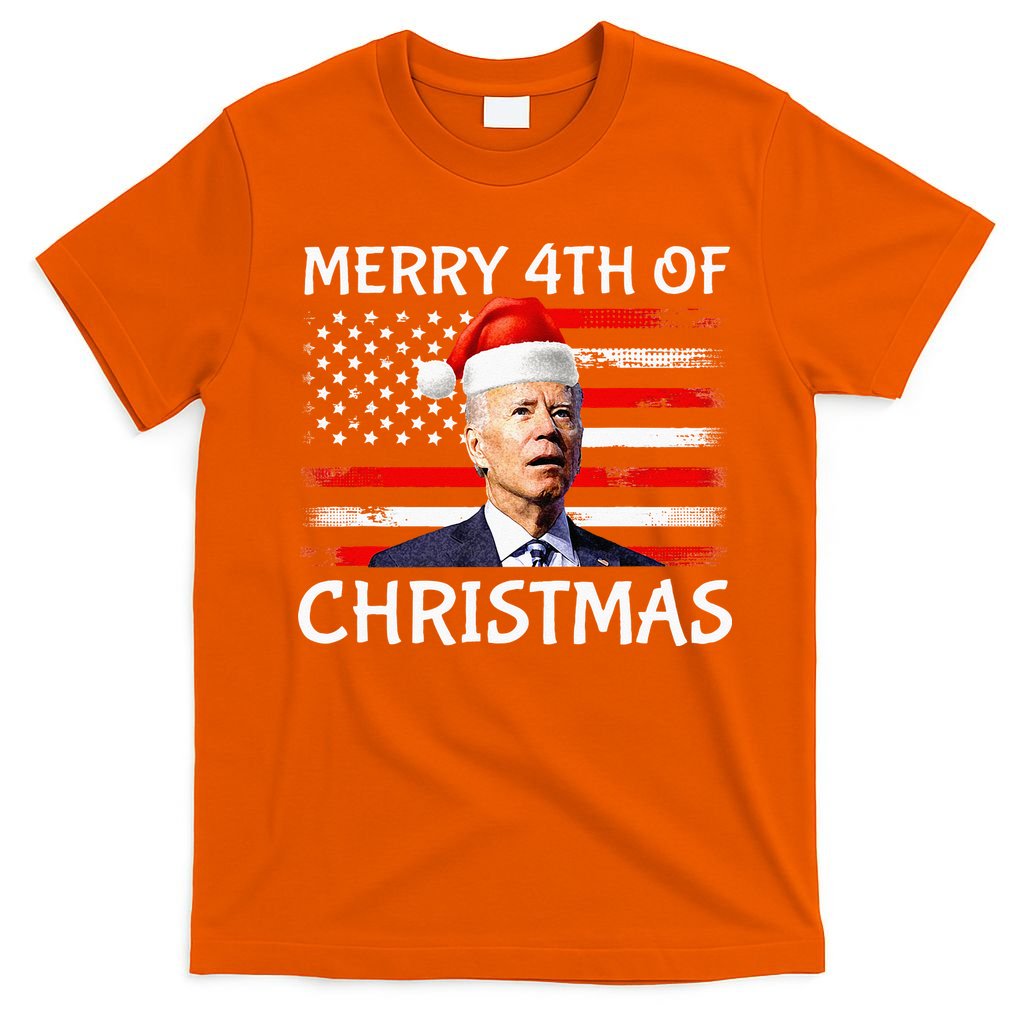 Funny Biden Confused Merry Happy 4th Of July Christmas Flag T-Shirt