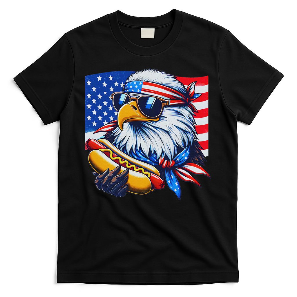 Funny Bald Eagle Hotdog American Flag 4th Of July Patriotic T-Shirt