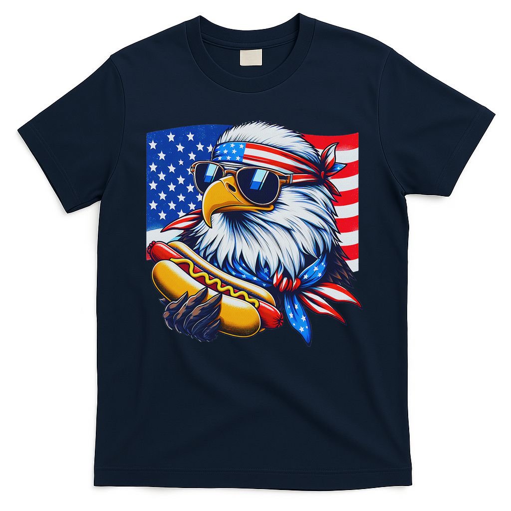 Funny Bald Eagle Hotdog American Flag 4th Of July Patriotic T-Shirt