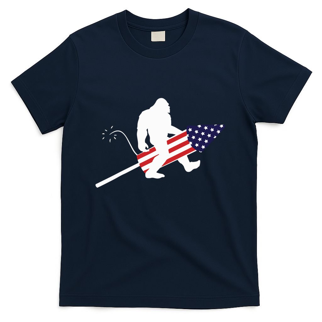 Men  Bigfoot Fireworks 4th of July American Flag US T-Shirt