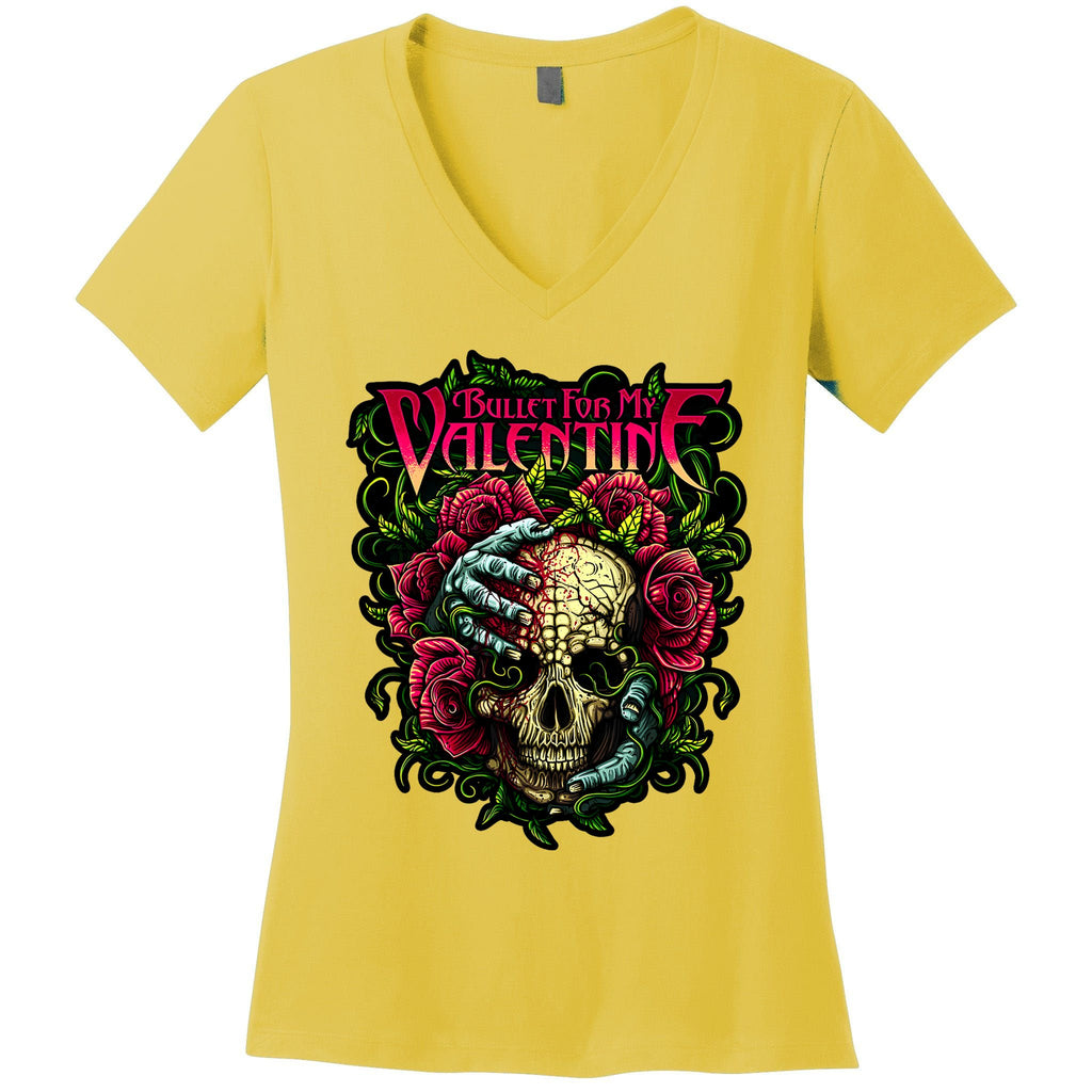 Funny Bullet My Valentine Skull Roses And Red Blood Horror Women's V-Neck T-Shirt