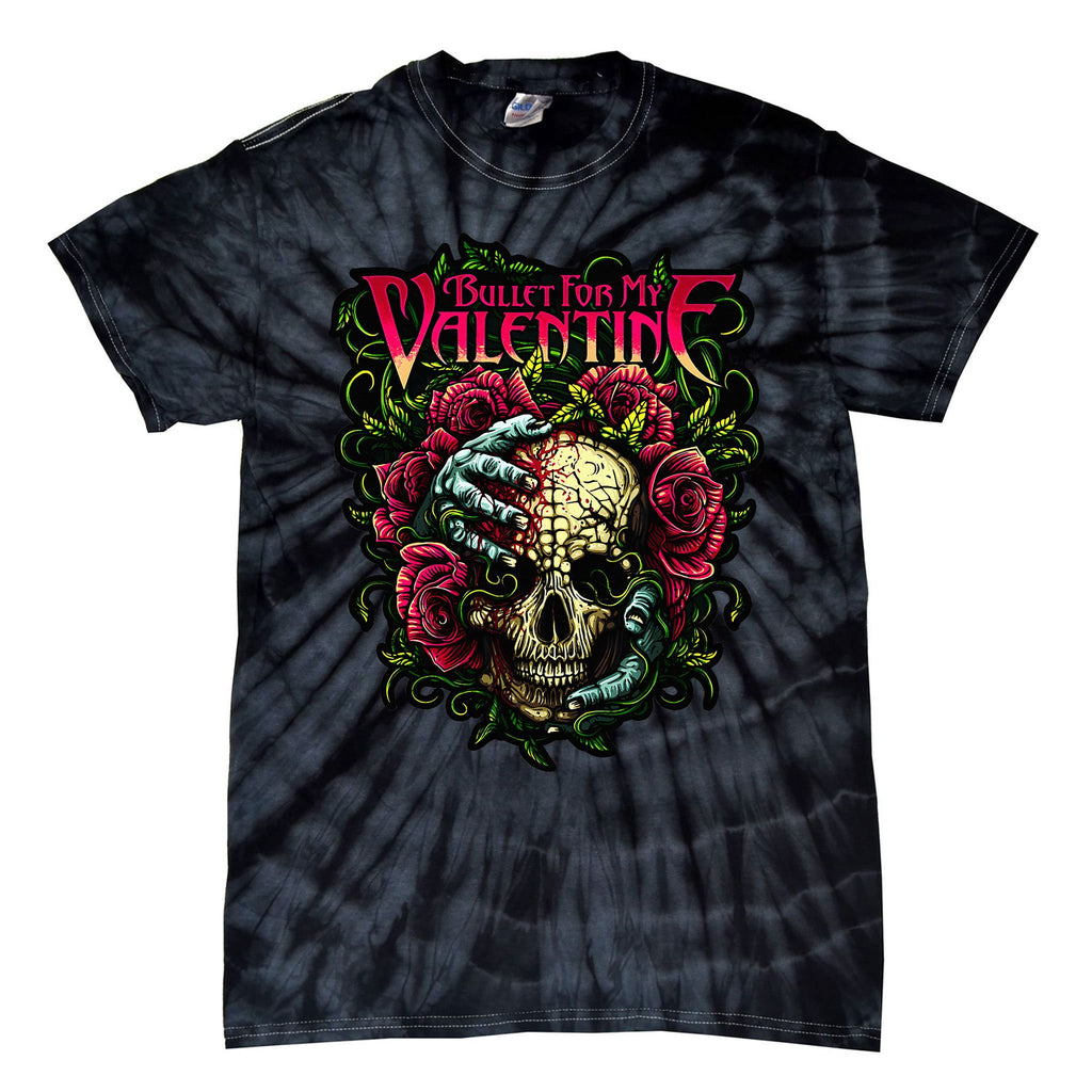 Funny Bullet My Valentine Skull Roses and Red Blood Horror Tie-Dye T-Shirt