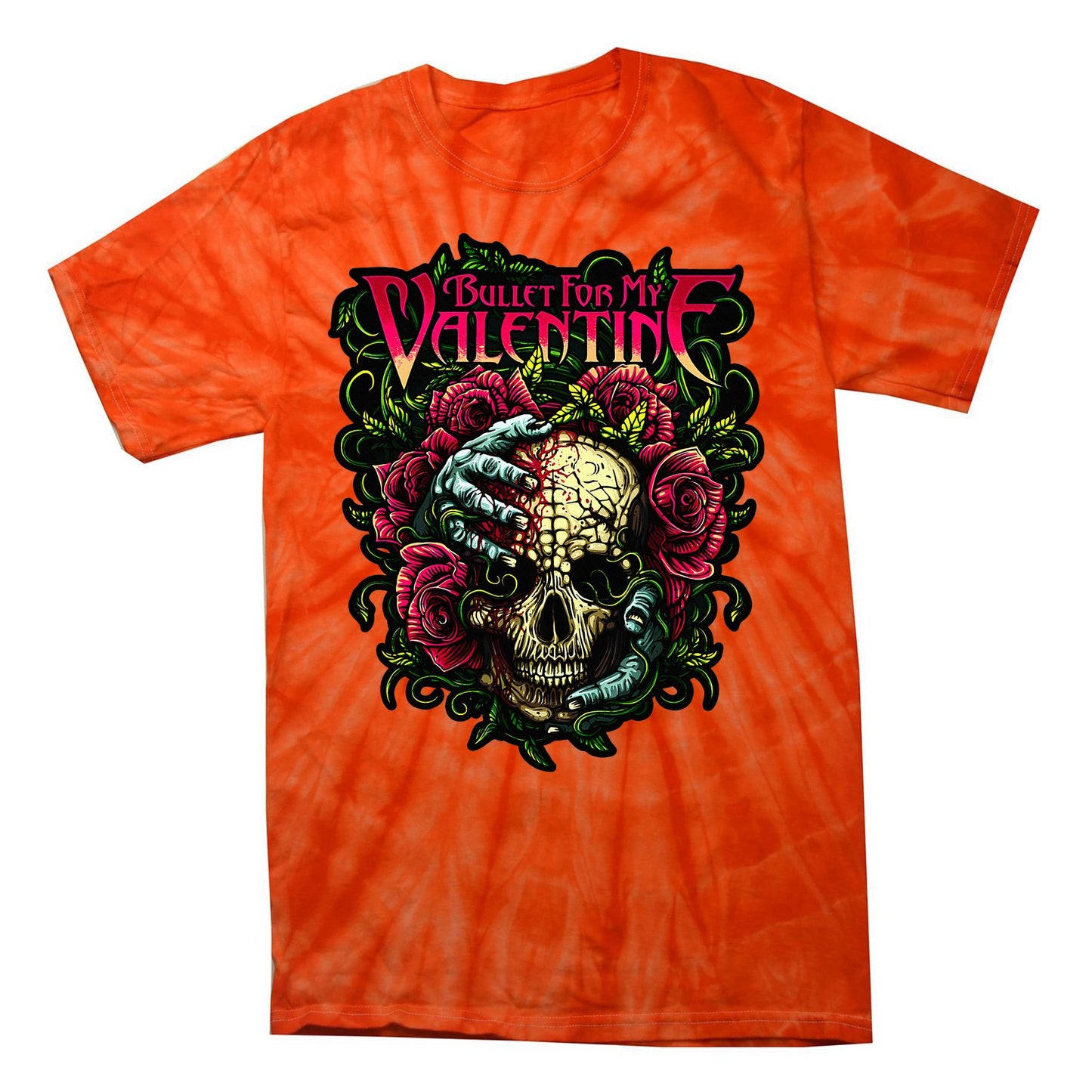 Funny Bullet My Valentine Skull Roses and Red Blood Horror Tie-Dye T-Shirt