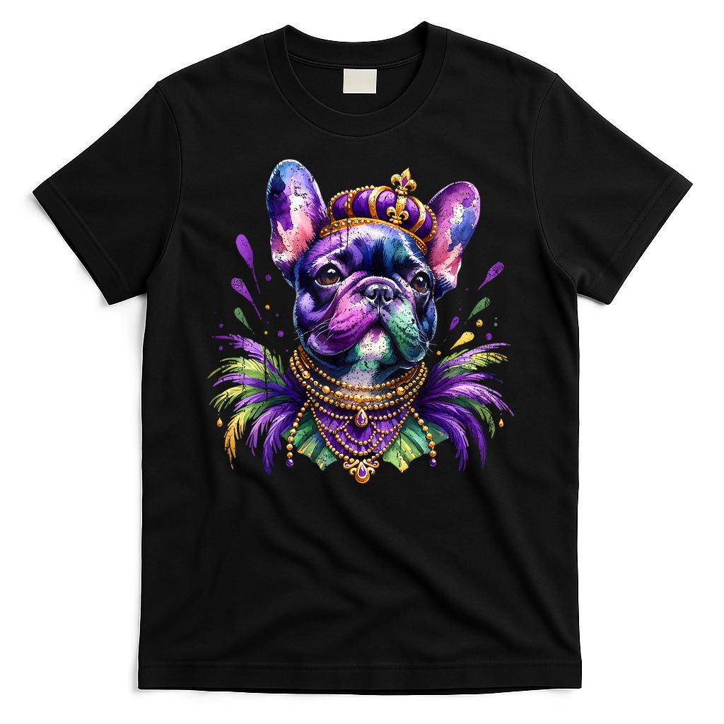 French Bulldog Owners With Mardi Gras Watercolor Dog Lovers Gift Retro T-Shirt