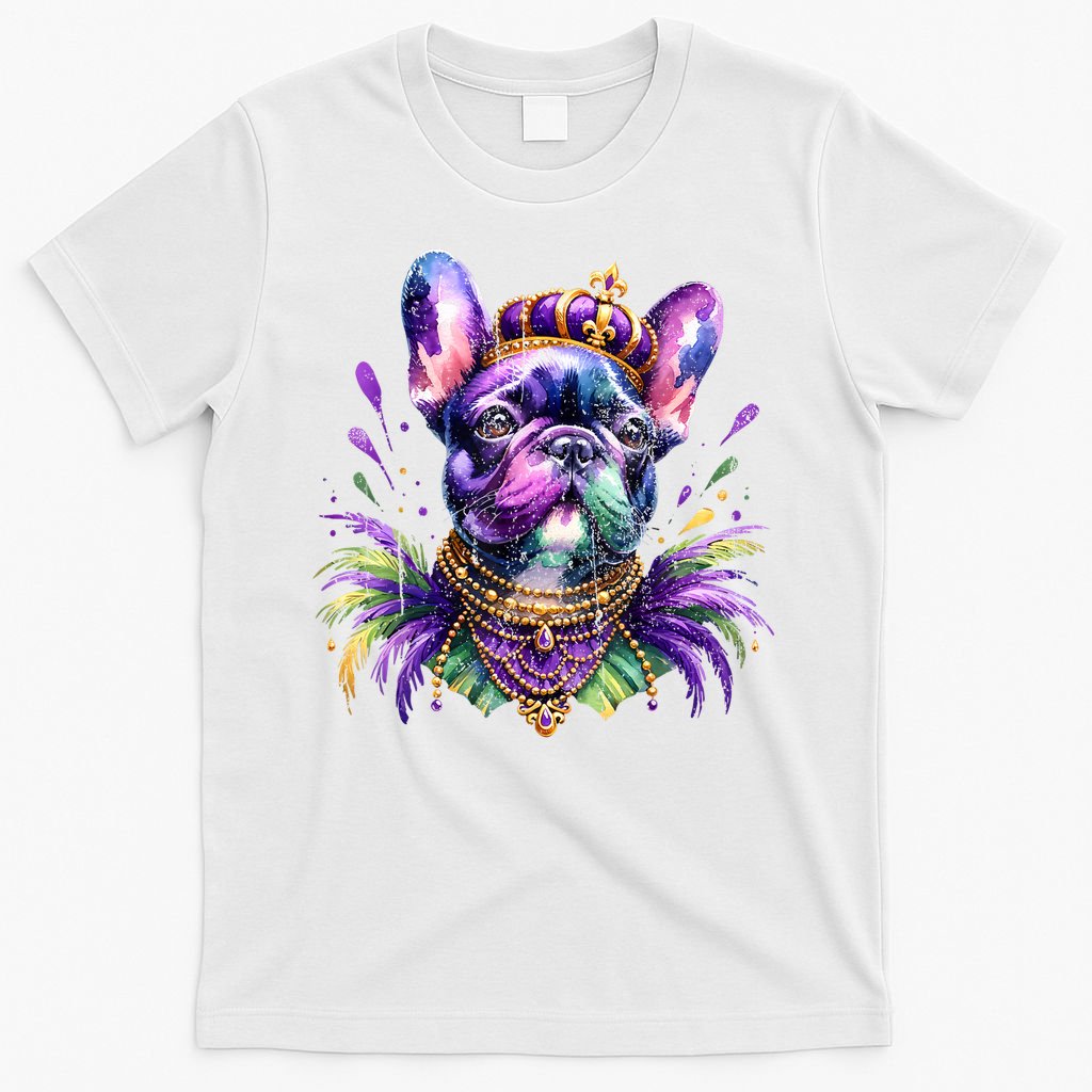 French Bulldog Owners With Mardi Gras Watercolor Dog Lovers Gift Retro T-Shirt