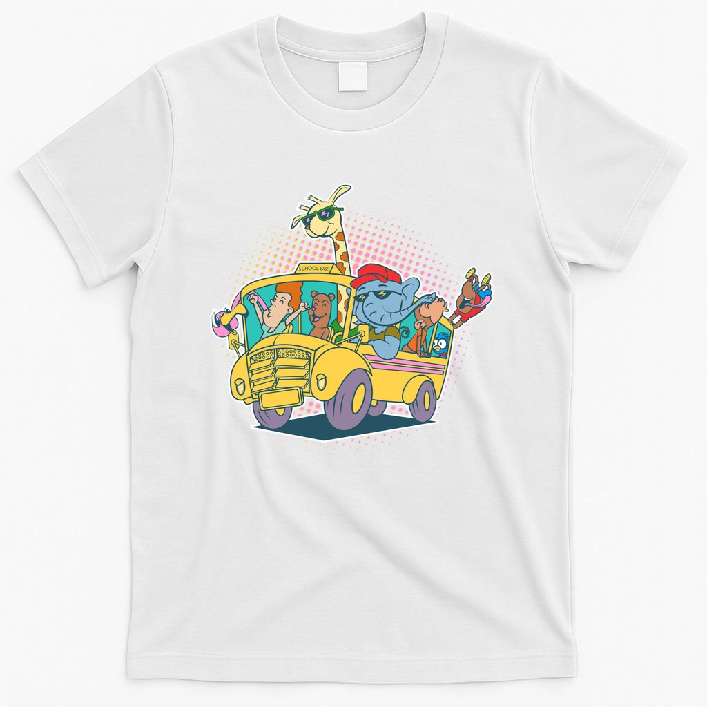 Funny Cool Back to School Animals School Bus T-Shirt