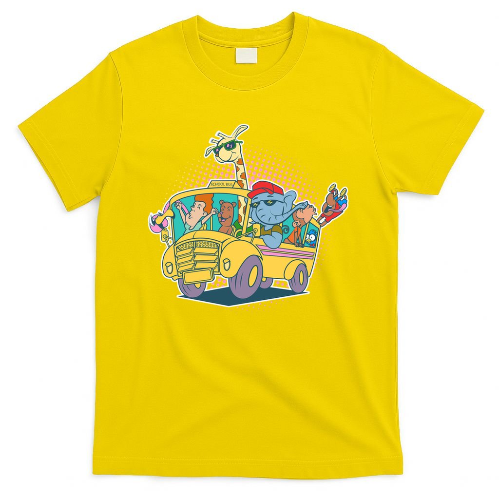 Funny Cool Back to School Animals School Bus T-Shirt