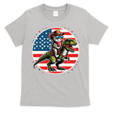 Funny Cowboy Cat Riding Dinosaur Usa Flag Trex 4th Of July T-Shirt