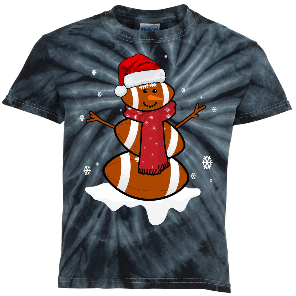 Football Christmas Snowman Kids Tie-Dye T-Shirt