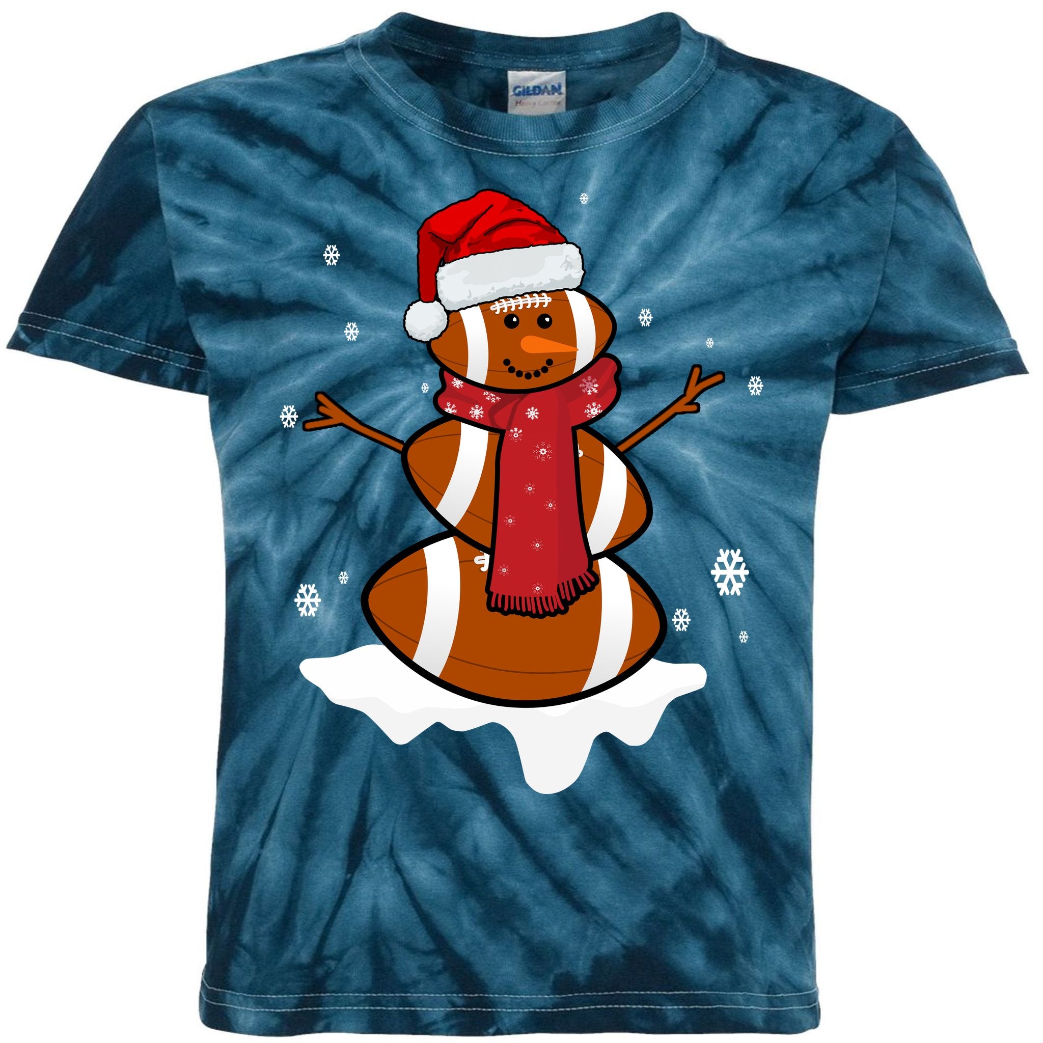 Football Christmas Snowman Kids Tie-Dye T-Shirt