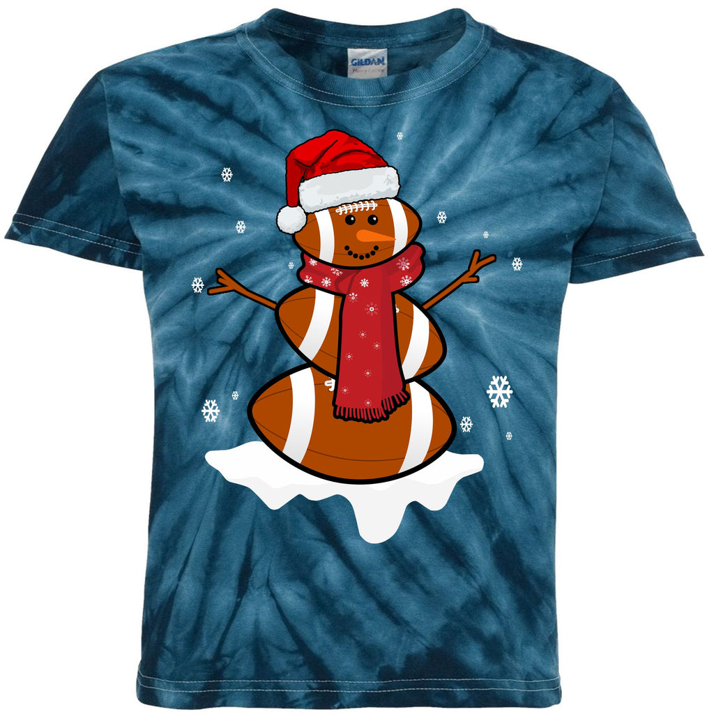 Football Christmas Snowman Kids Tie-Dye T-Shirt