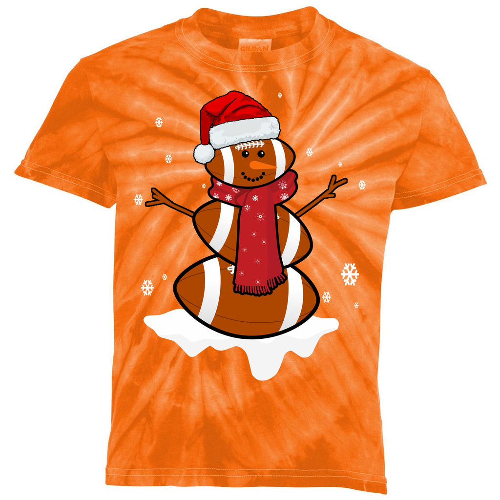 Football Christmas Snowman Kids Tie-Dye T-Shirt