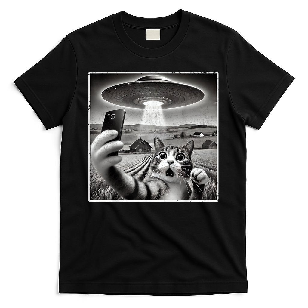 Funny Cat Selfie With Alien UFO Cat T-Shirt