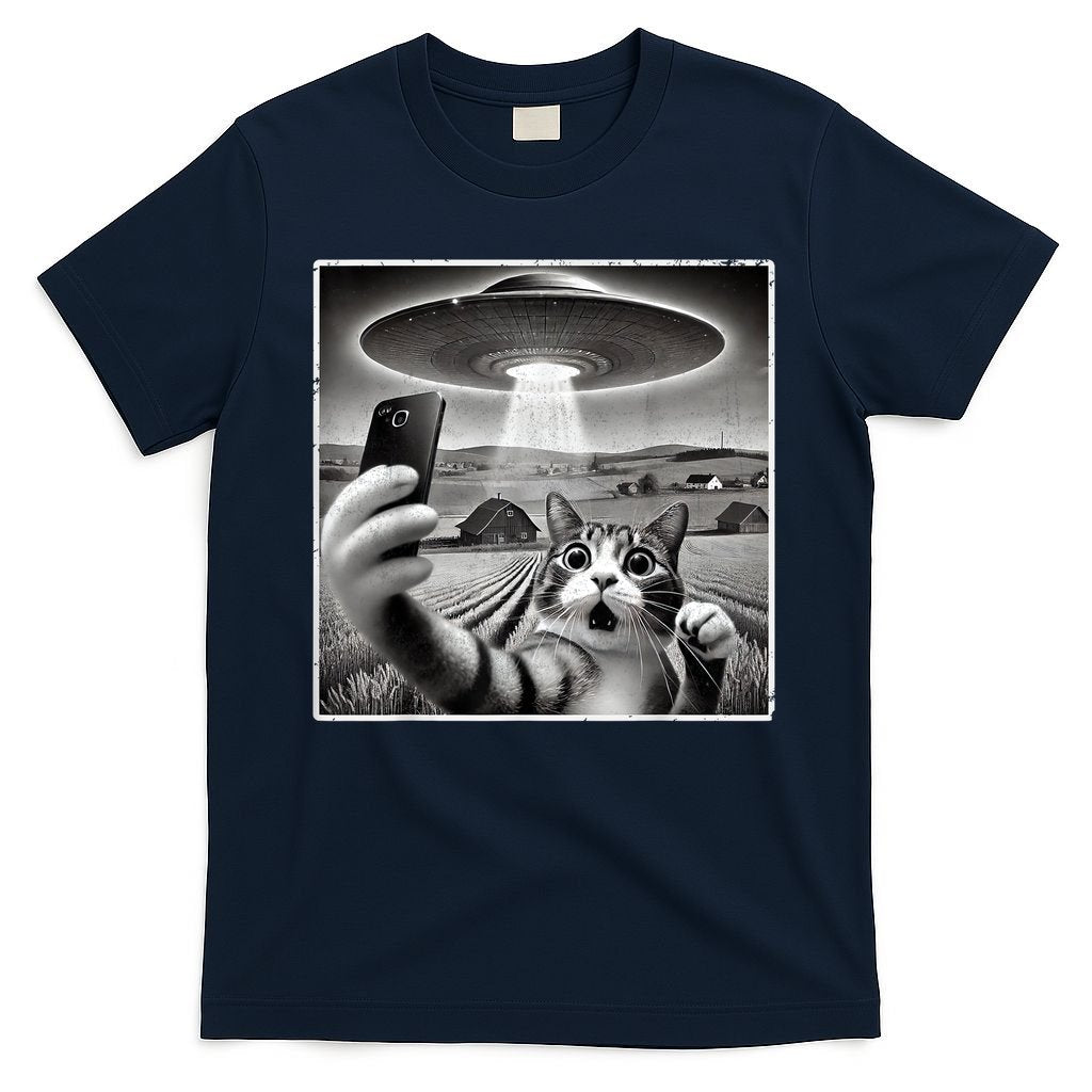 Funny Cat Selfie With Alien UFO Cat T-Shirt