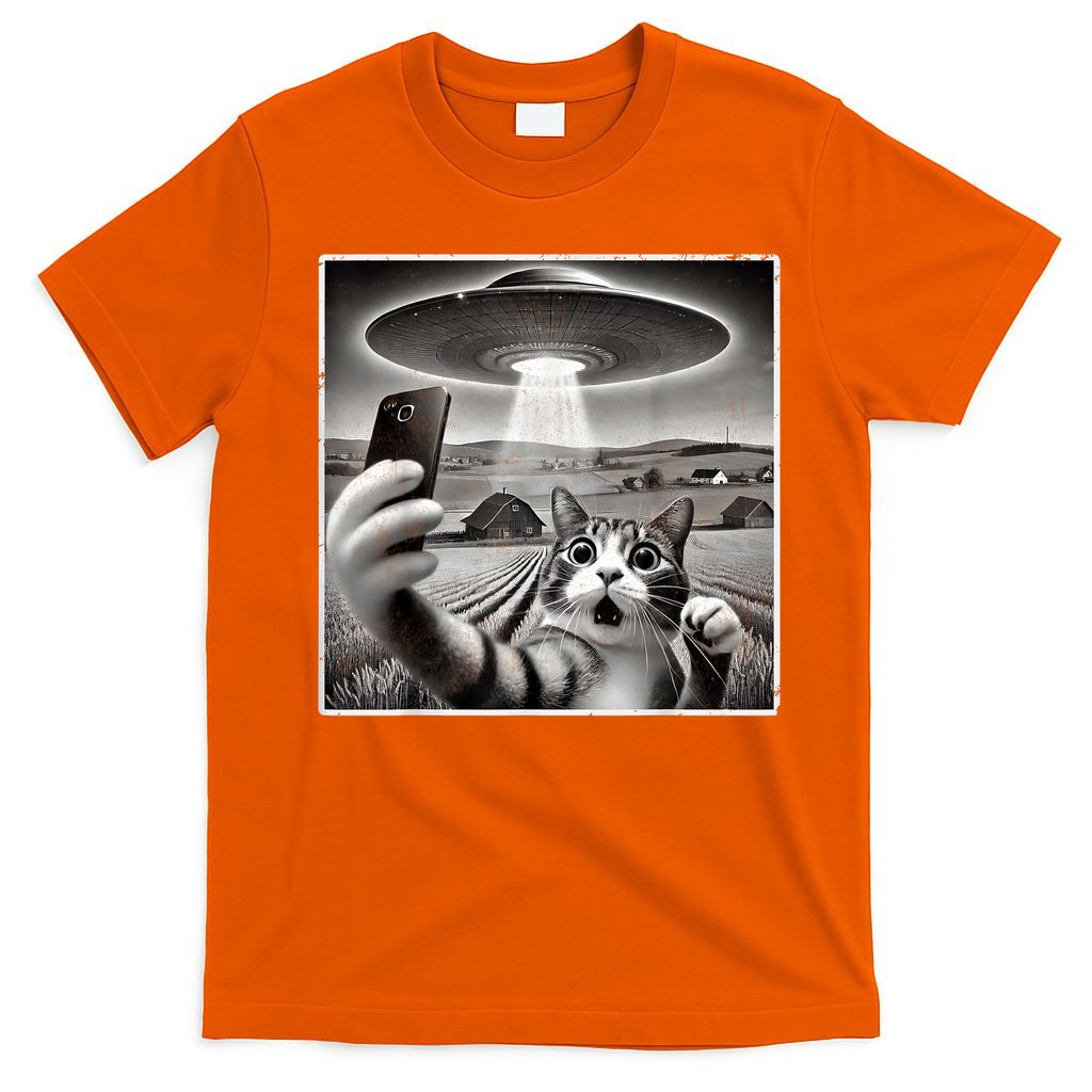 Funny Cat Selfie With Alien UFO Cat T-Shirt