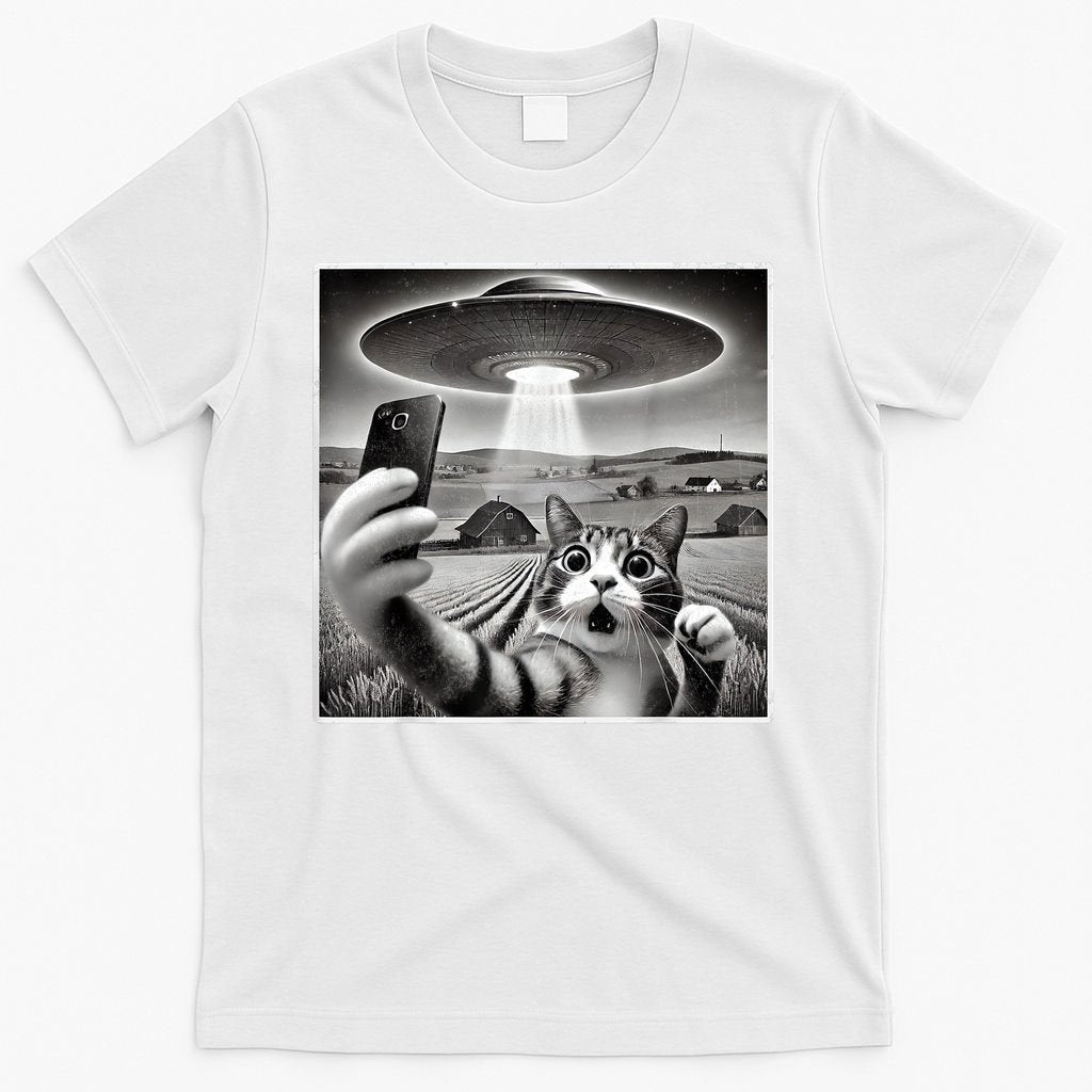 Funny Cat Selfie With Alien UFO Cat T-Shirt