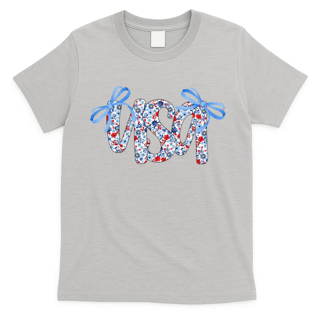 Floral Coquette USA America 4th Of July Independence Day T-Shirt