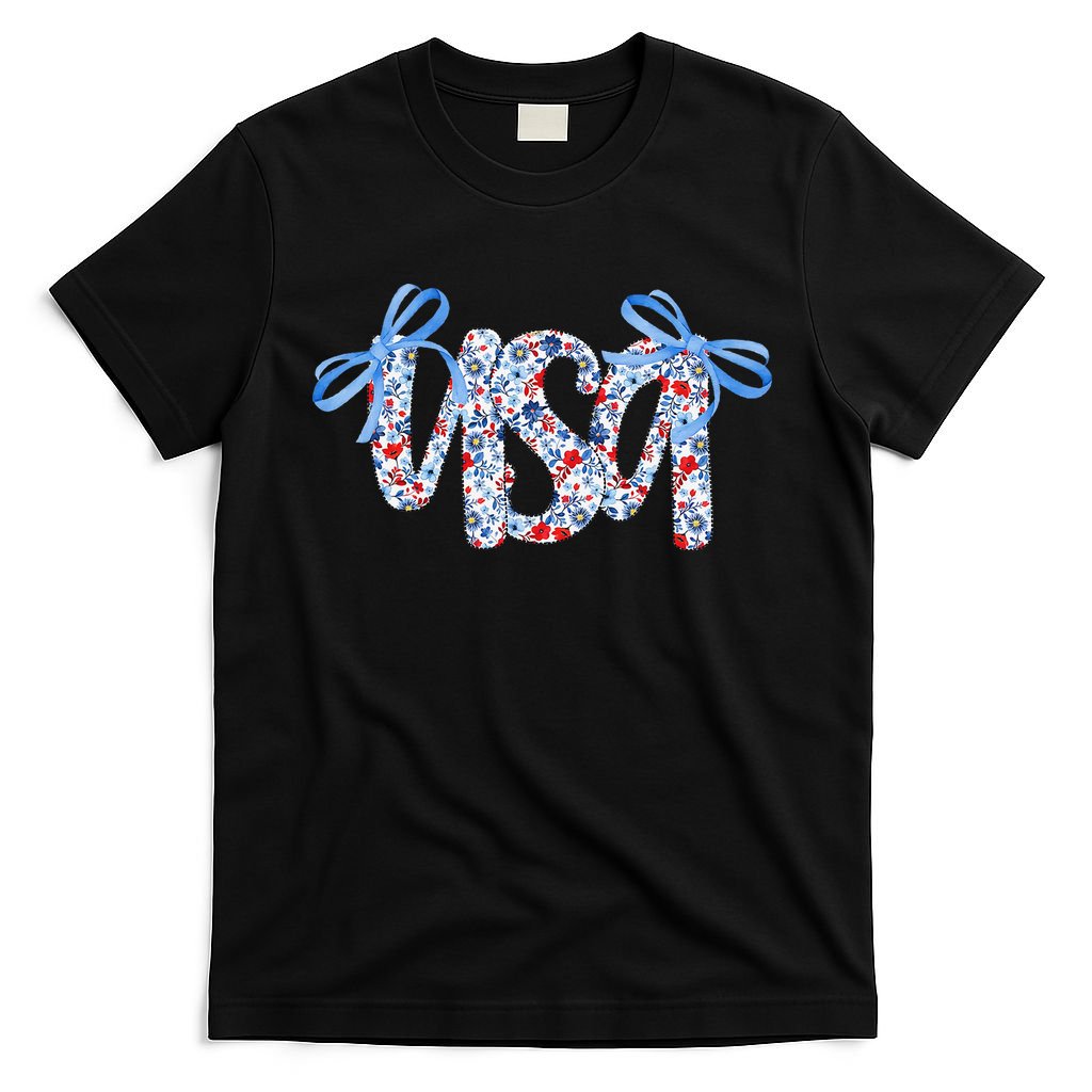 Floral Coquette USA America 4th Of July Independence Day T-Shirt