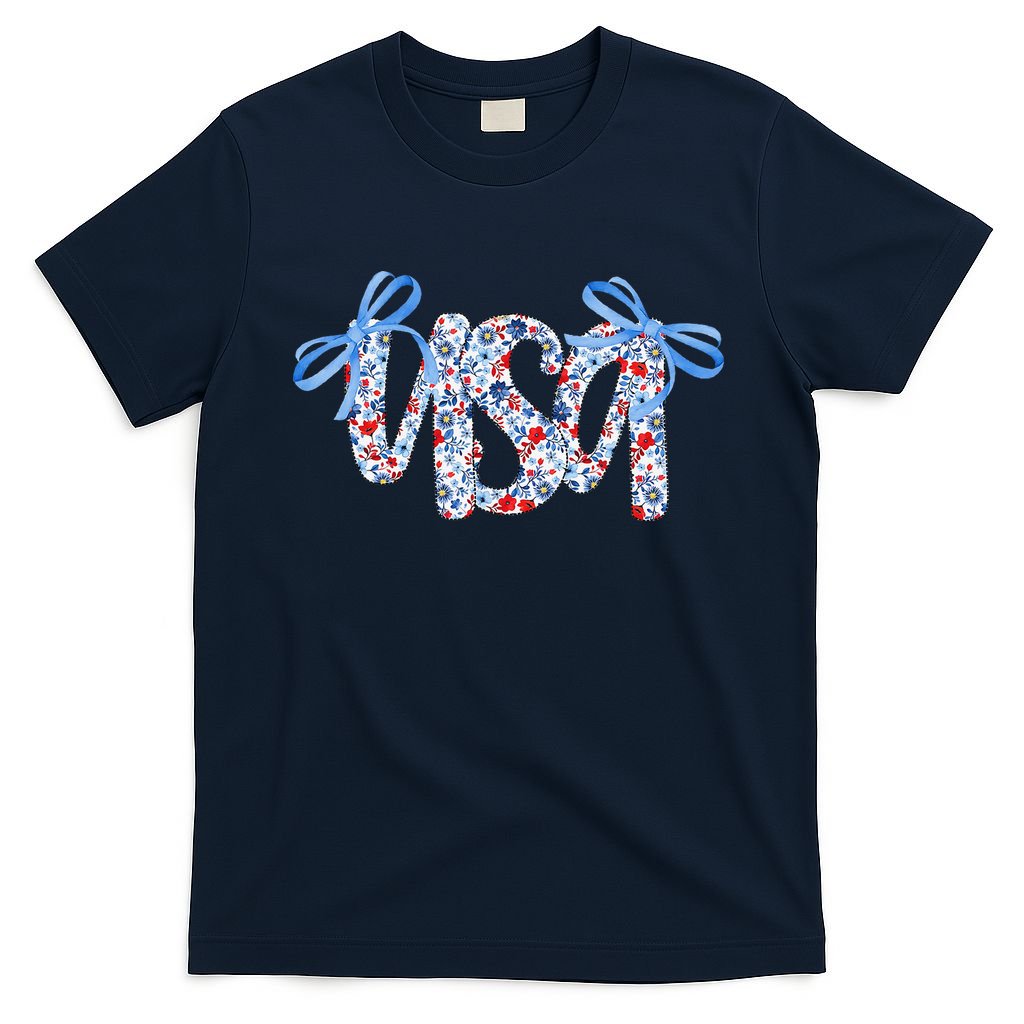 Floral Coquette USA America 4th Of July Independence Day T-Shirt