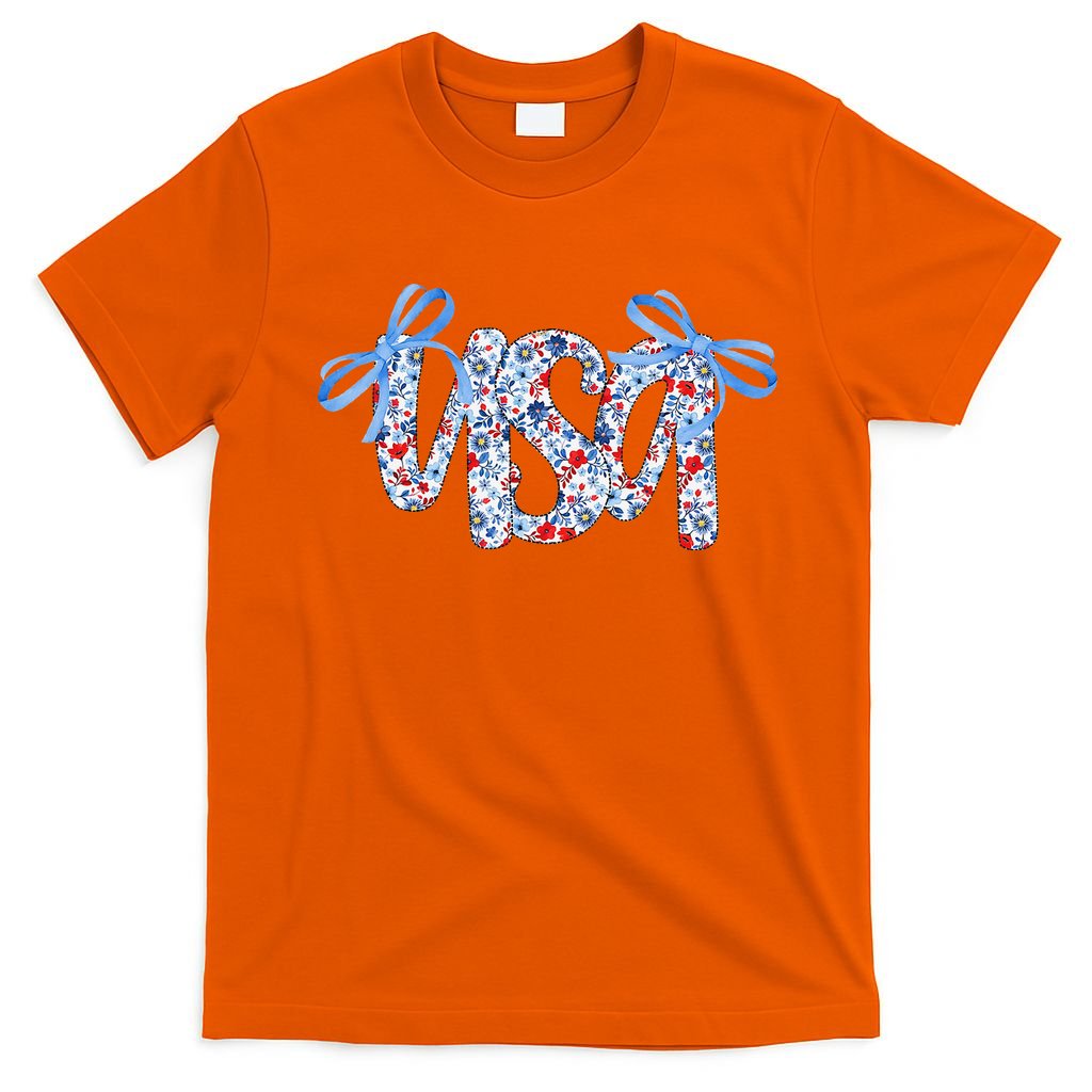 Floral Coquette USA America 4th Of July Independence Day T-Shirt