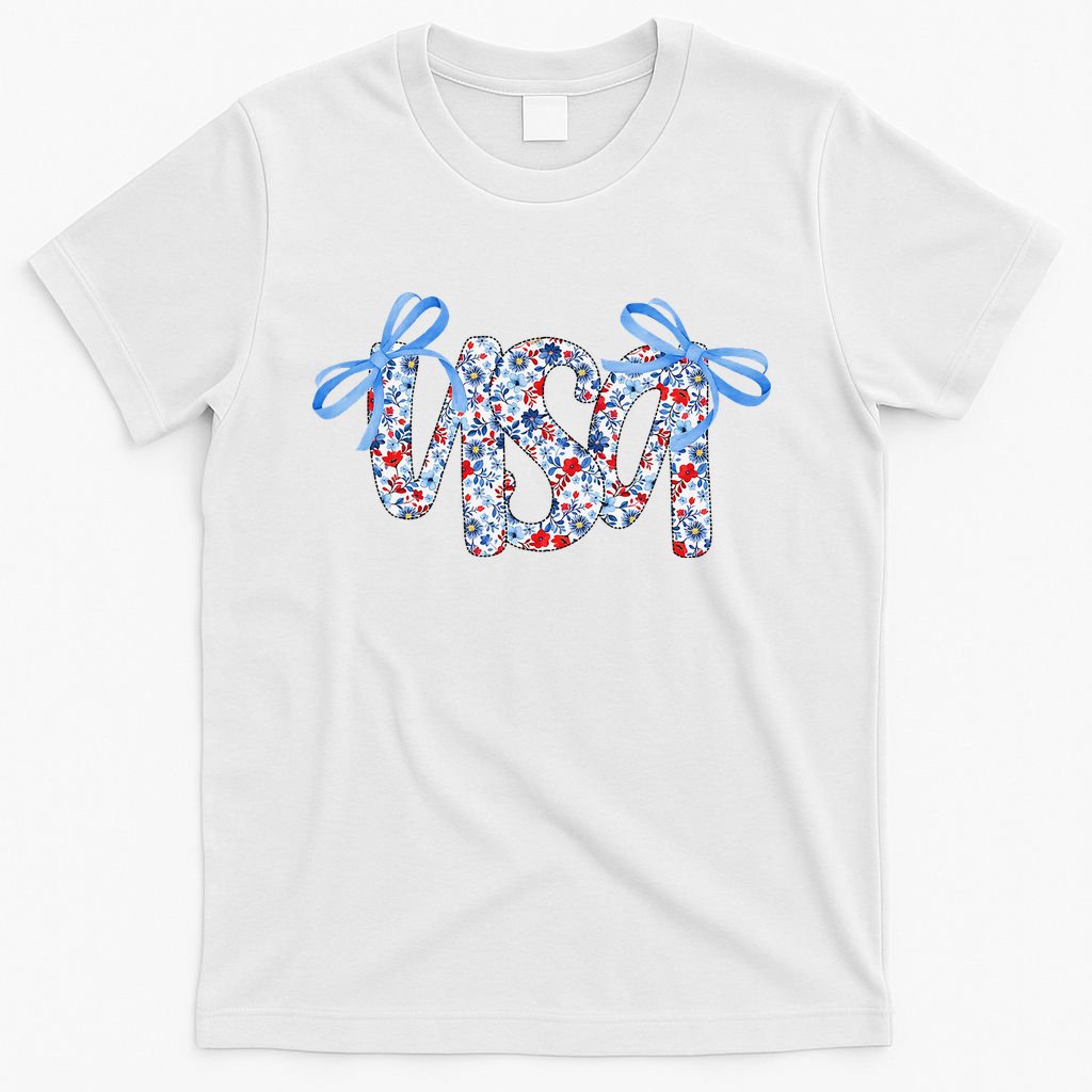 Floral Coquette USA America 4th Of July Independence Day T-Shirt