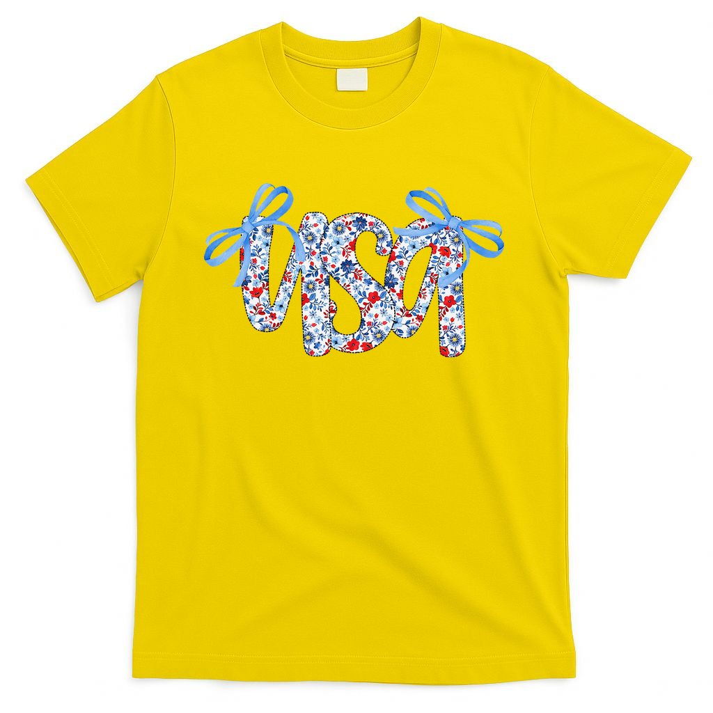 Floral Coquette USA America 4th Of July Independence Day T-Shirt