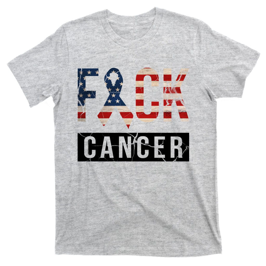 F*ck Cancer USA American Flag Ribbon T-Shirt