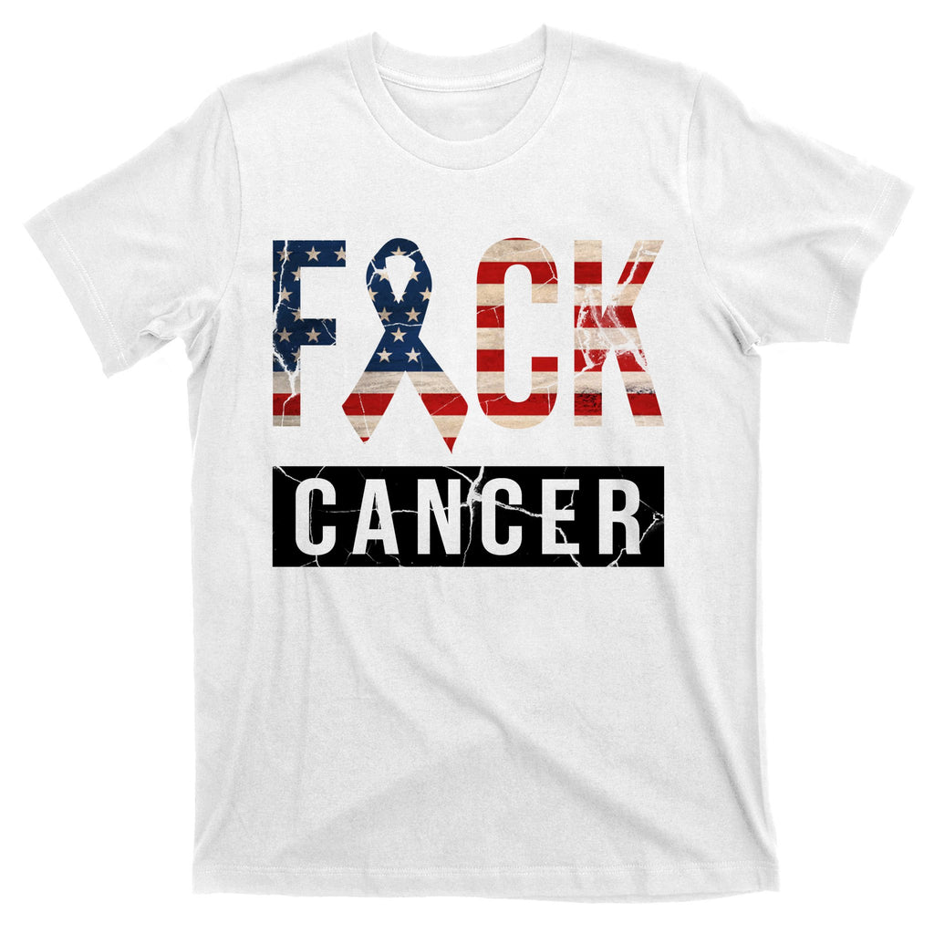 F*ck Cancer USA American Flag Ribbon T-Shirt