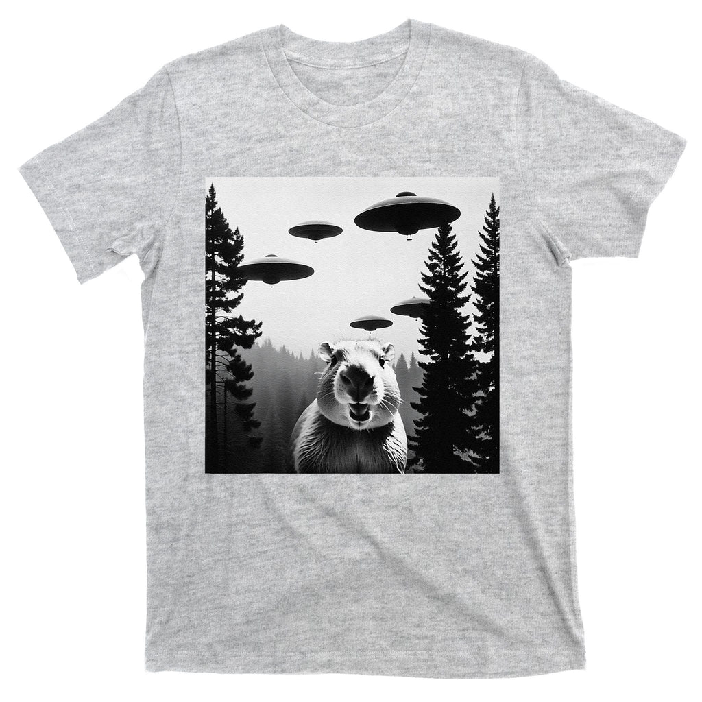 Funny Capybara With Alien Ufo Spaceship. Capybara Lovers T-Shirt