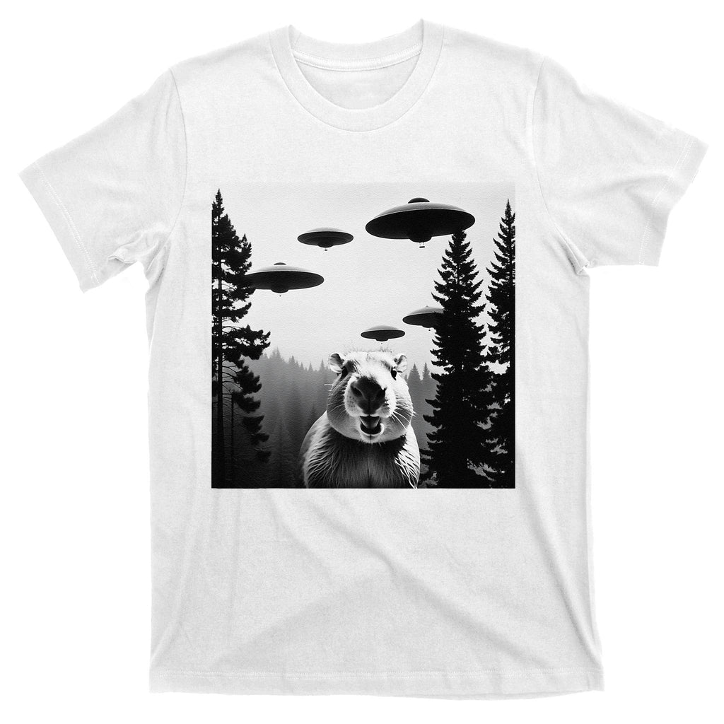 Funny Capybara With Alien Ufo Spaceship. Capybara Lovers T-Shirt