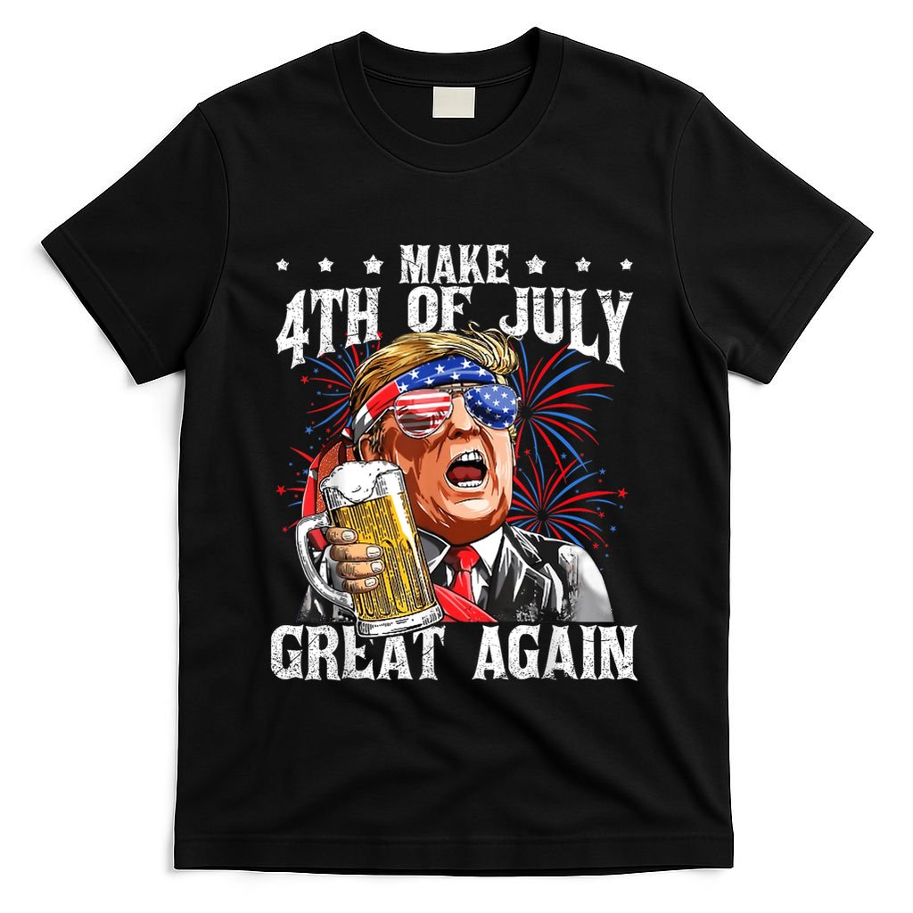Funny Drinking Beer Team Make 4th Of July Great Again Trump T-Shirt