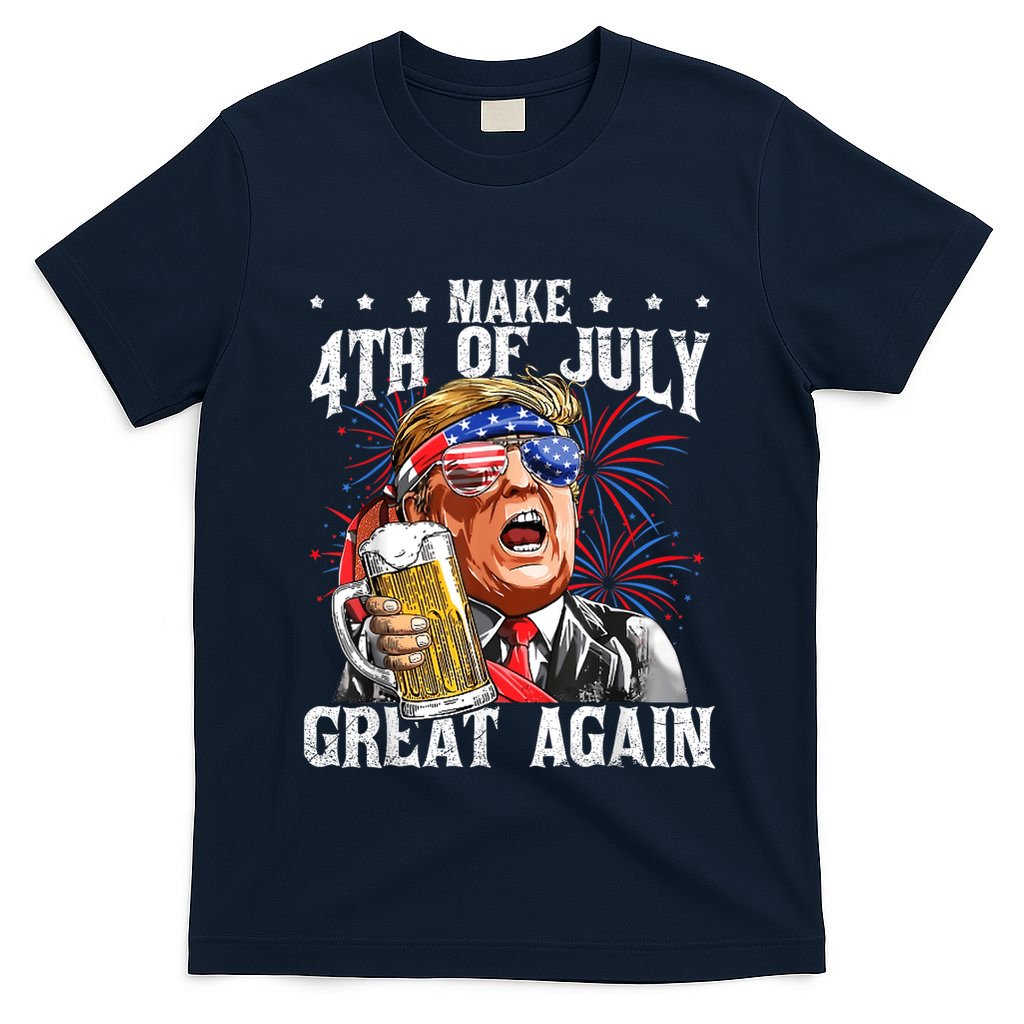Funny Drinking Beer Team Make 4th Of July Great Again Trump T-Shirt