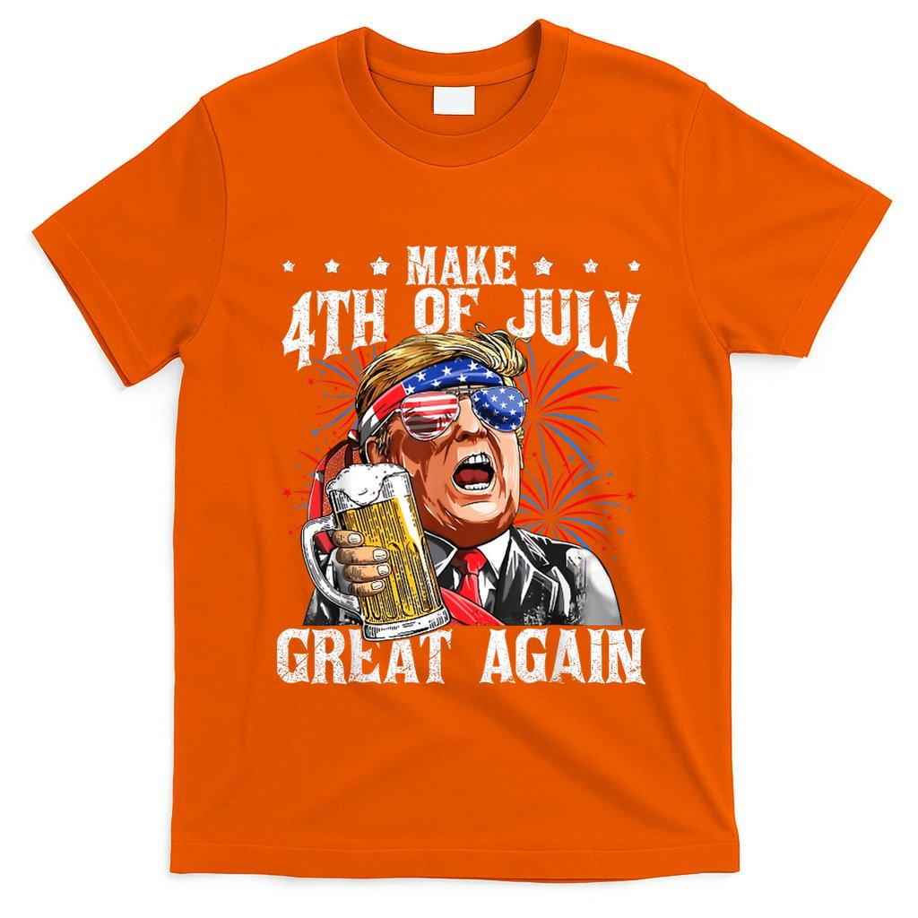 Funny Drinking Beer Team Make 4th Of July Great Again Trump T-Shirt