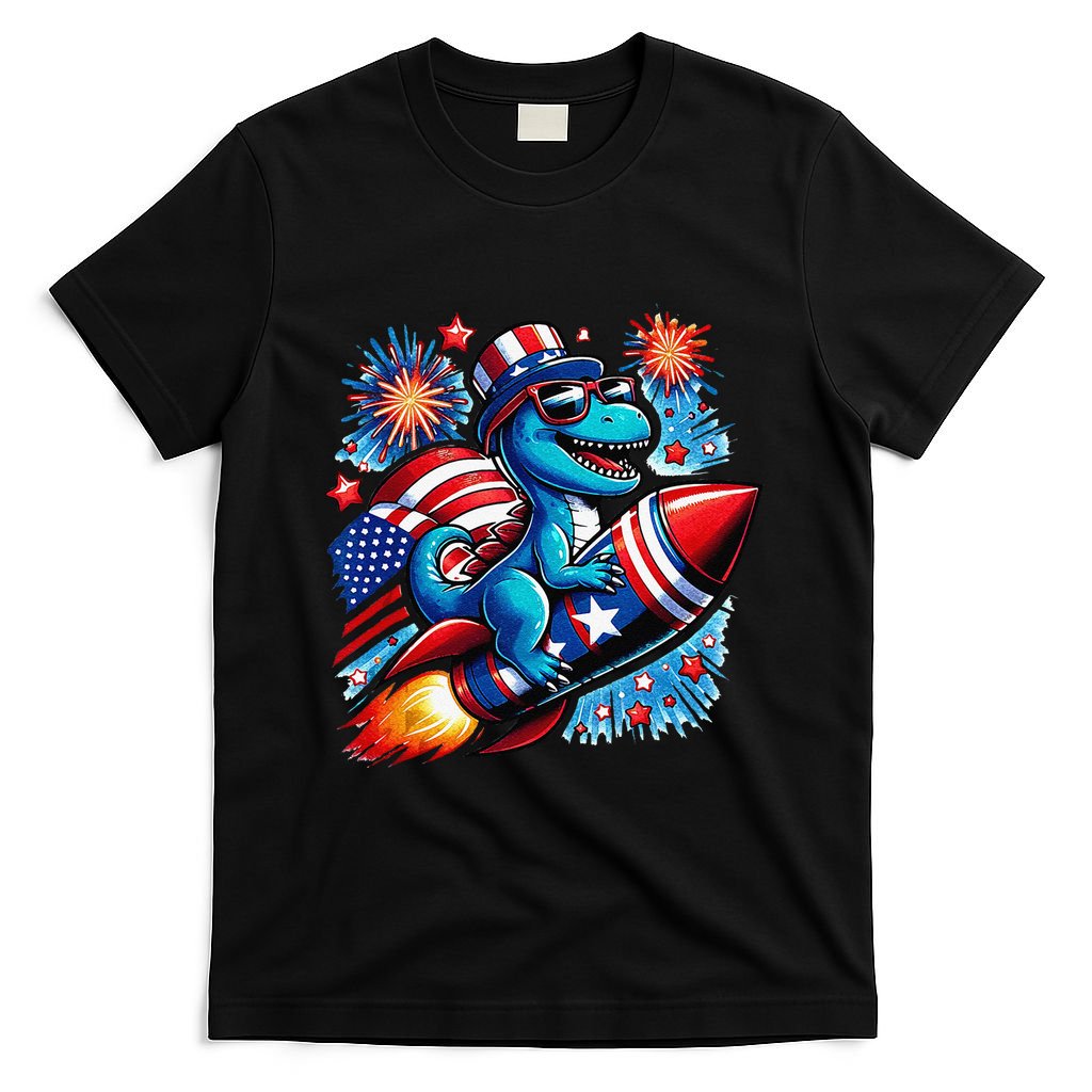 Funny Dinosaur Firecracker 4th Of July Patriotic Dino T-Shirt
