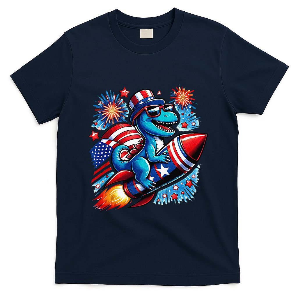 Funny Dinosaur Firecracker 4th Of July Patriotic Dino T-Shirt