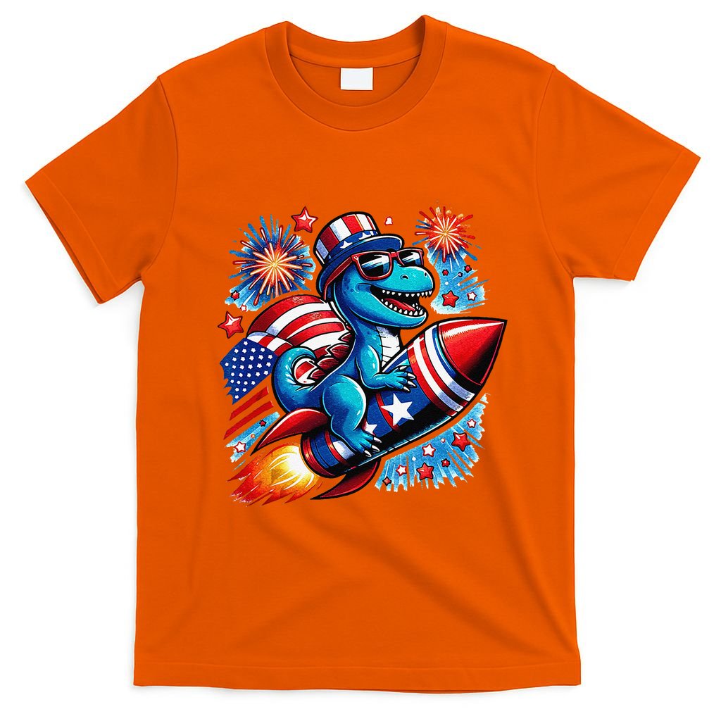 Funny Dinosaur Firecracker 4th Of July Patriotic Dino T-Shirt