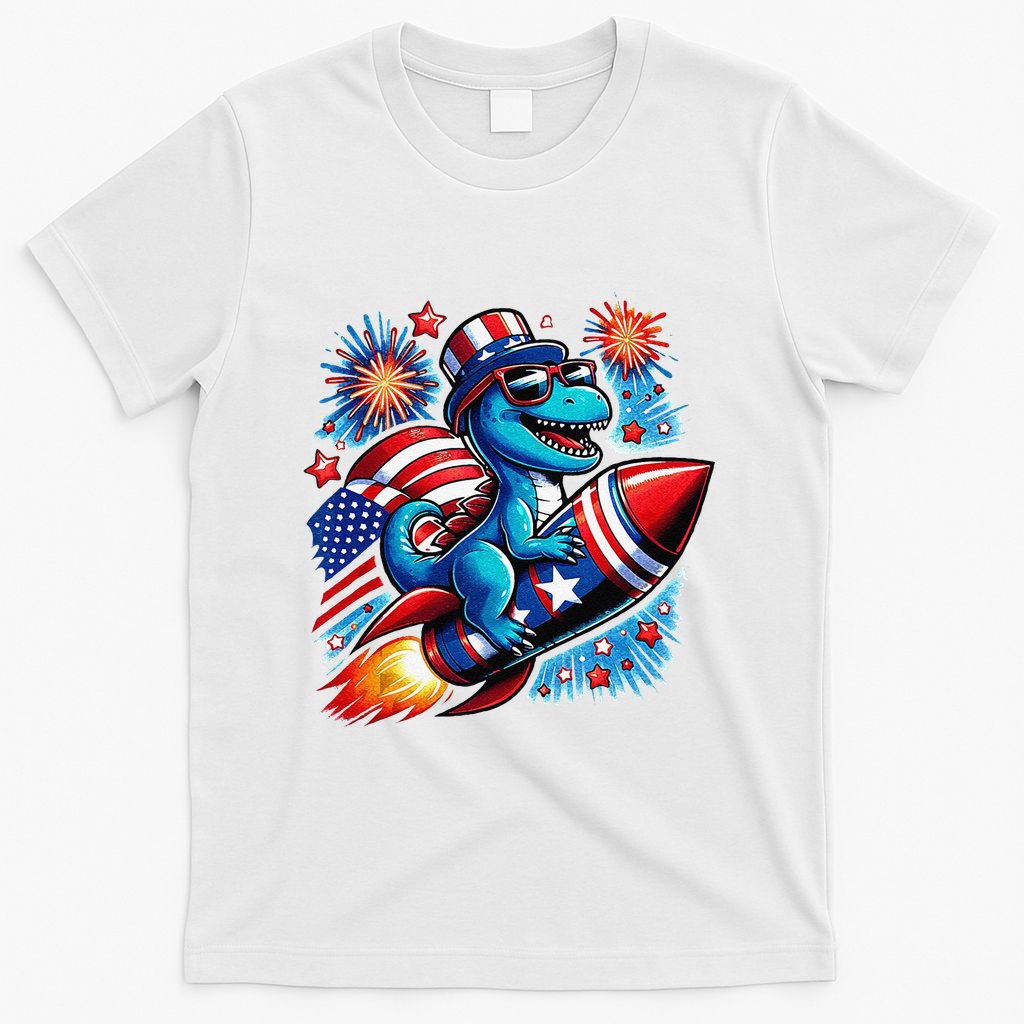Funny Dinosaur Firecracker 4th Of July Patriotic Dino T-Shirt