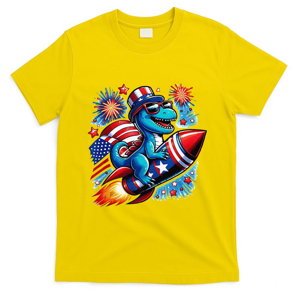 Funny Dinosaur Firecracker 4th Of July Patriotic Dino T-Shirt